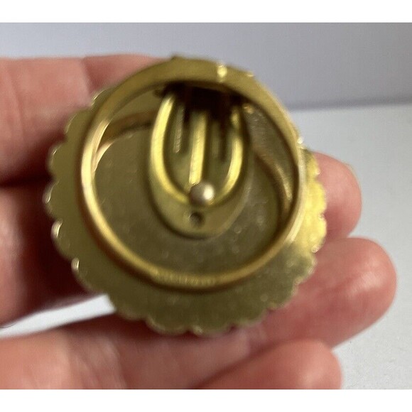 Vintage W Germany Filigree Scarf Clip Gold Tone 1.5" Round - Picture 5 of 5